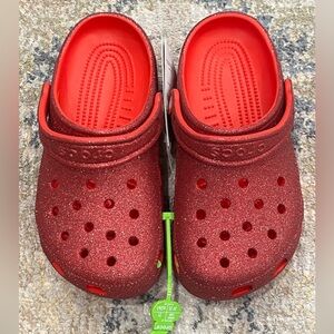 NEW! CROCS RED GLITTER Womens 5 / Kids 3